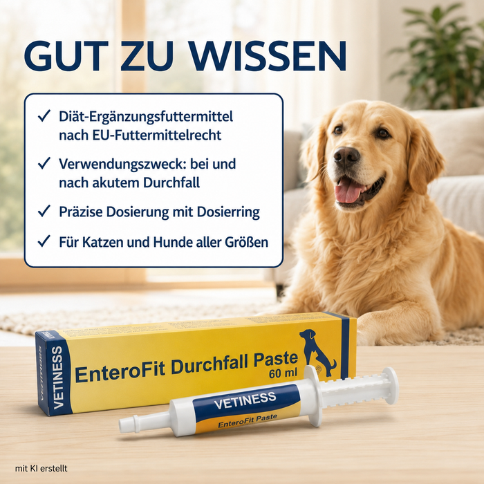 Vetiness EnteroFit Durchfall Paste – gut zu wissen: Diät-Ergänzungsfuttermittel mit Dosierring