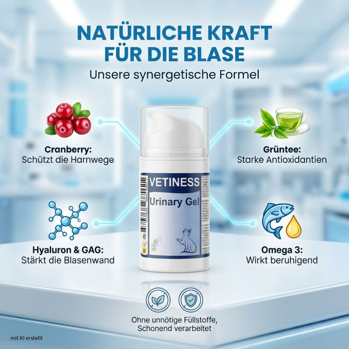 Vetiness Urinary Gel – Cranberry, Hyaluron, Grüntee und Omega-3
