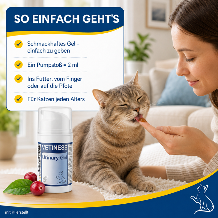 Vetiness Urinary Gel – so einfach geht's: ins Futter, vom Finger oder auf die Pfote