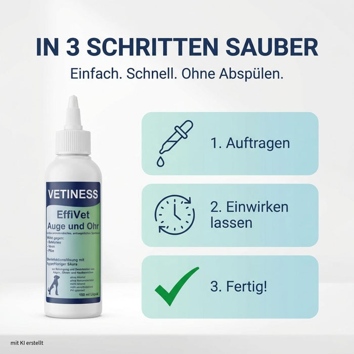Vetiness EffiVet Augen und Ohr – Anwendung in 3 Schritten, ohne Abspülen