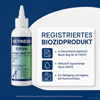 Vetiness EffiVet Augen und Ohr – registriertes Biozidprodukt, BAuA-Reg-Nr. N-116375