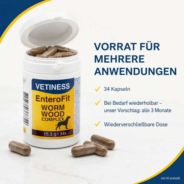 Vetiness EnteroFit Wormwood Complex – 34 Kapseln, Vorrat für mehrere Anwendungen