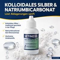 Vetiness Ohrentropfen AG 200 – kolloidales Silber und Natriumbicarbonat lösen Ablagerungen